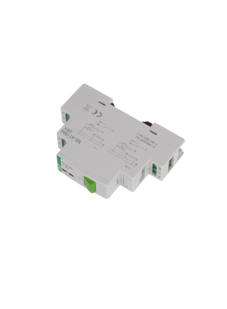 Przekaźnik bistabilny z przyciskiem do sterowania ręcznego i z pamięcią montaż na szynie DIN 230V BIS-411BM F&F