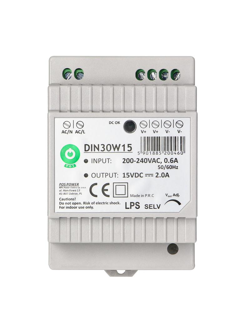 Zasilacz na szynę DIN, 15VDC, 2.0A