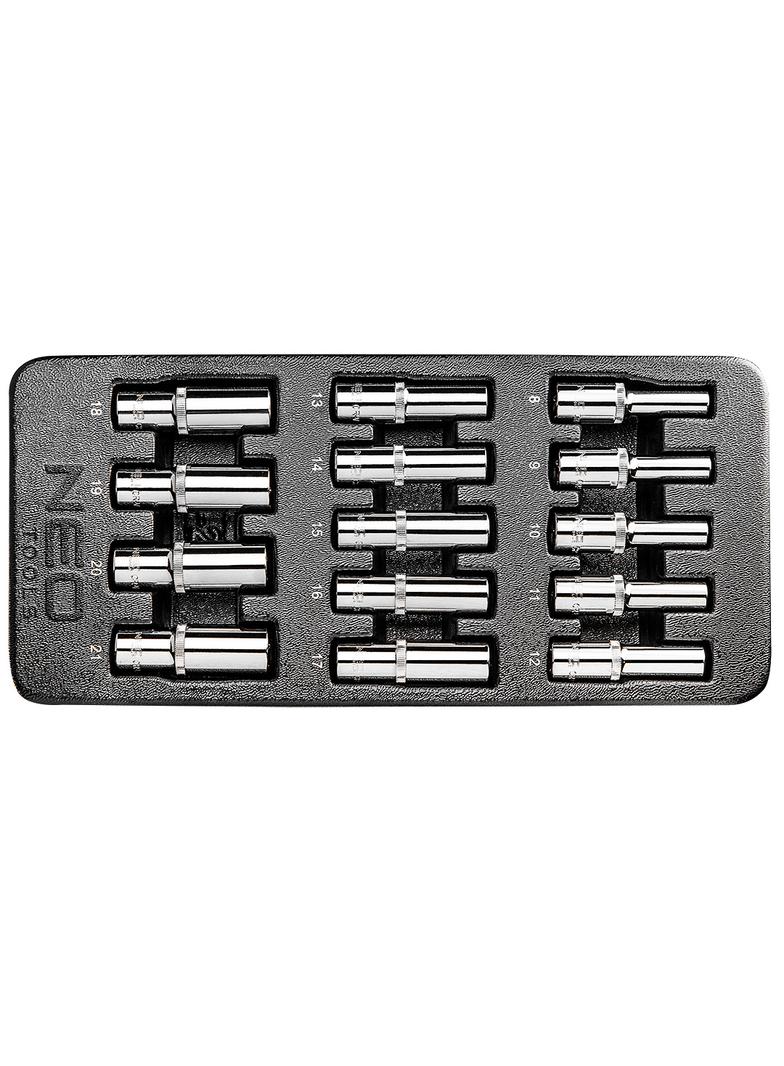 Nasadki długie 1/2", 8-21 mm, zestaw 14 szt., wkładka