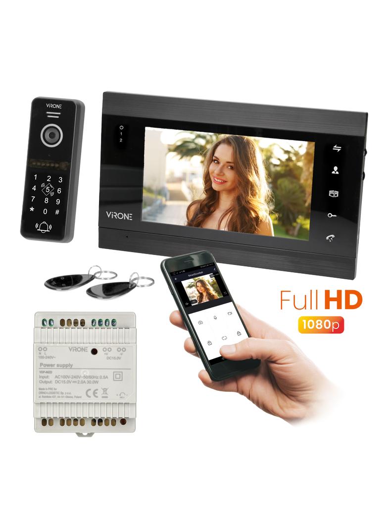 VIFIS Full HD zestaw wideodomofonowy bezsłuchawkowy z kamerą Full HD, szyfratorem, czytnikiem zbliże