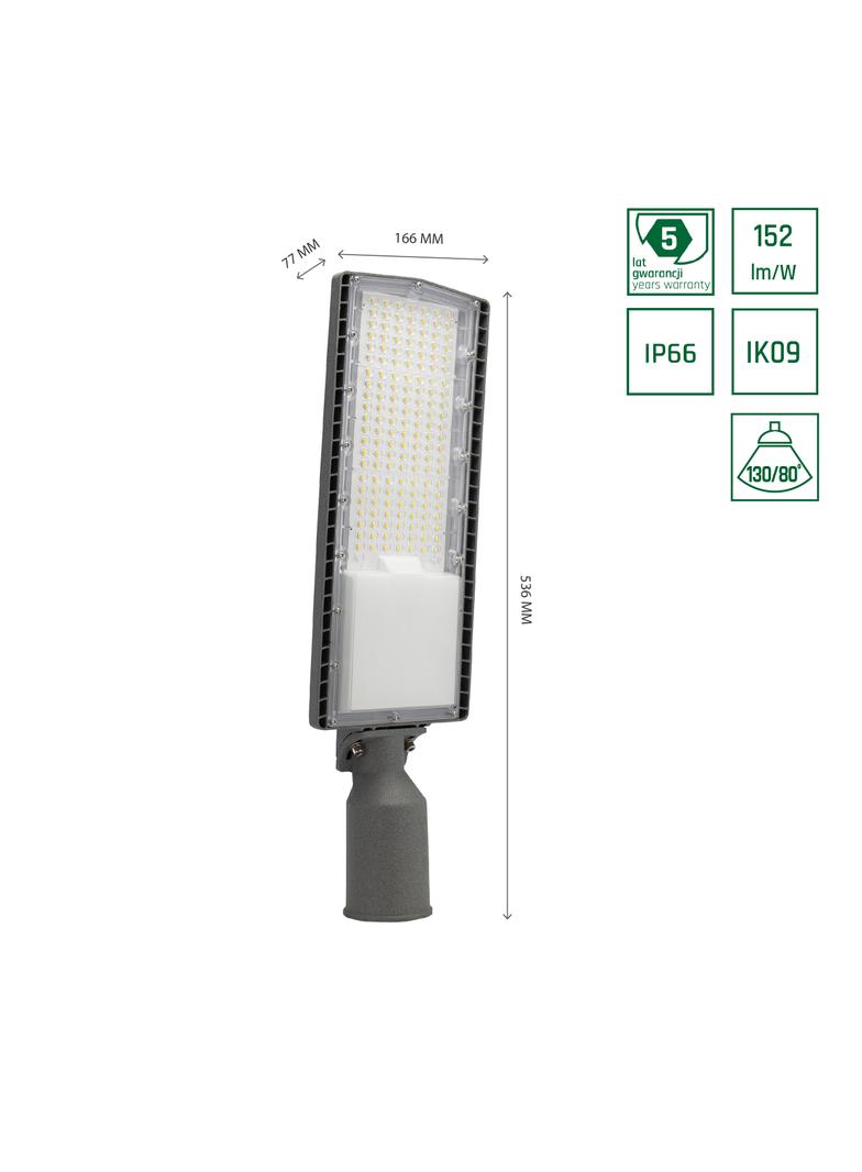 STREETOS OPRAWA ULICZNA 100W NW 230V 130/80st IP66 IK09 536x166x77mm;SZARY 5 lat gw.