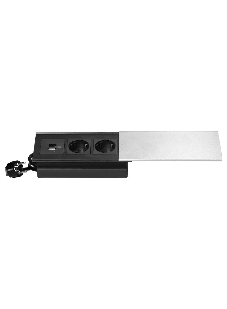 "Gniazdo meblowe z przesuwną klapką i przewodem 1,8m, 2x2P+Z (Schuko), 2xUSB (typ A+C