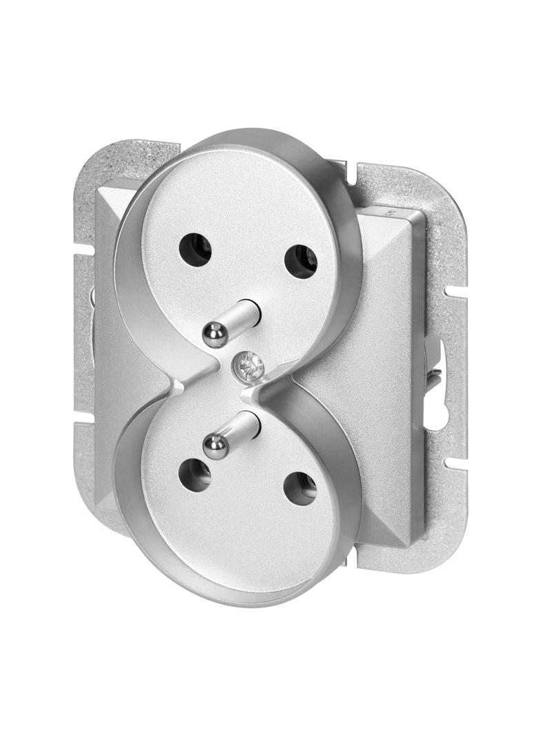 Gniazdo podwójne podtynkowe 2x2P+Z Pearl, 16A, 250V, PT-6 PR, srebrny