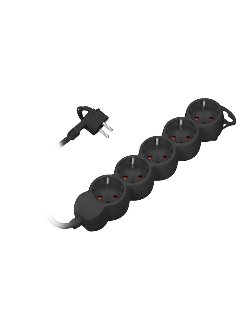 Przedłużacz 5-krotny 2P+Z (Schuko), 5m H05VV-F 3x1,5mm2, Imax=16A, płaska wtyczka, czarny