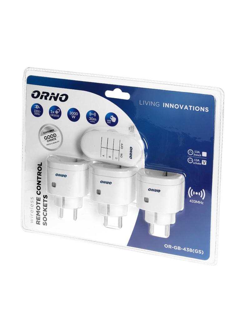 Zestaw bezprzewodowych mini gniazd sterowanych pilotem (3+1) wersja schuko OR-GB-438(GS) ORNO