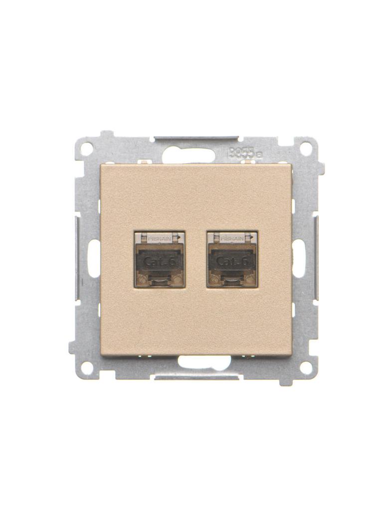 Simon 55 Gniazdo komputerowe podwójne RJ45 kategoria 6 ekranowane z przesłoną przeciwkurzową Szampań