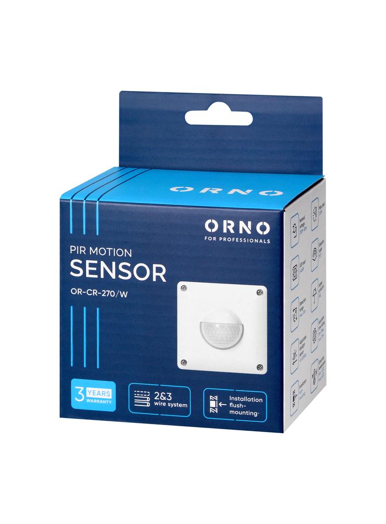 Czujnik ruchu, 2 i 3 żyłowy, 190 st. IP65, 500W, zasięg max. 20m, do puszki, biały