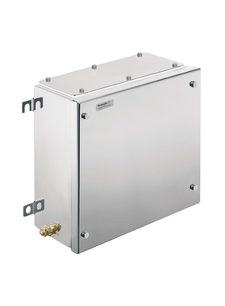 KTB FS 303015 S4E3 Metalowa obudowa iskrobezpieczna, 306 x 306 x 150 mm, element polerowany elektrolitycznie, Płytka kołnierzowa: Tak, na dole, z lewej strony, z prawej /1szt./ 1195830000 WEIDMÜLLER