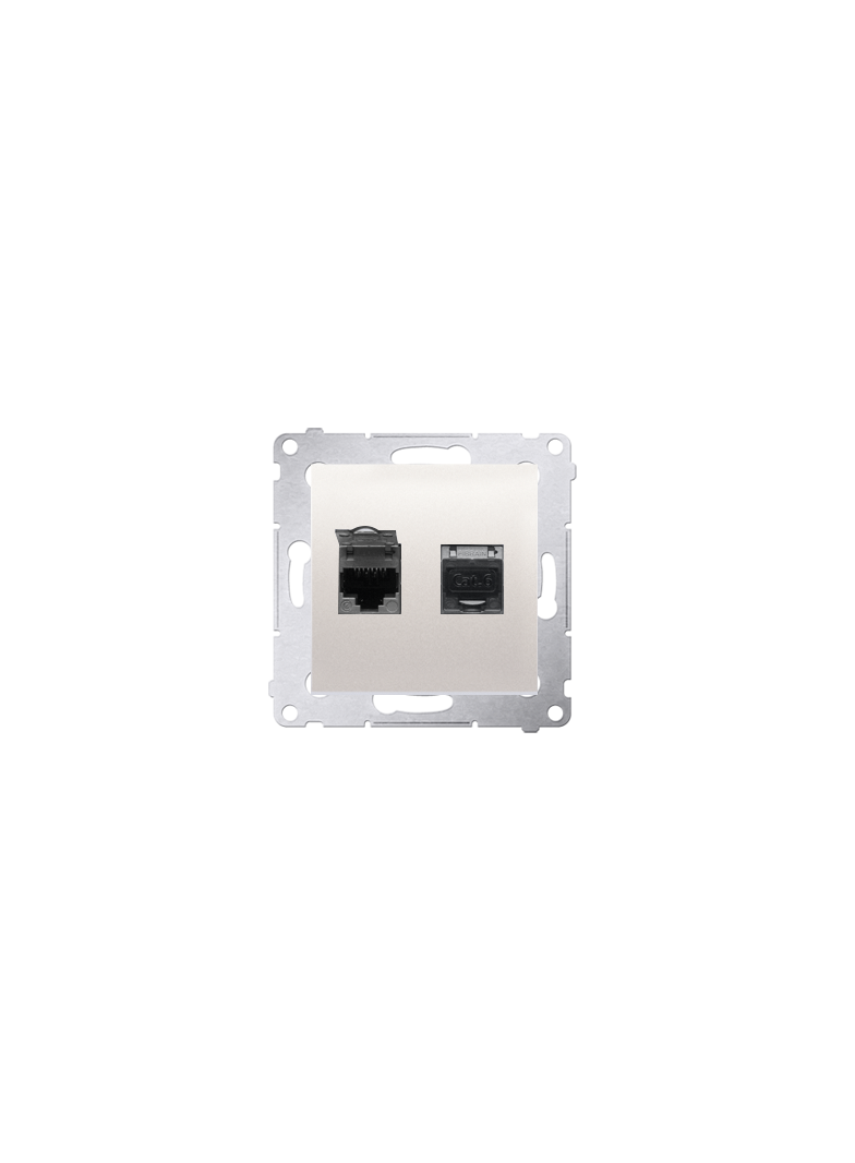 Simon 54 Gniazdo komputerowe podwójne RJ45 kategoria 6 ekranowane z przesłoną przeciwkurzową kremowy D62E.01/41 KONTAKT