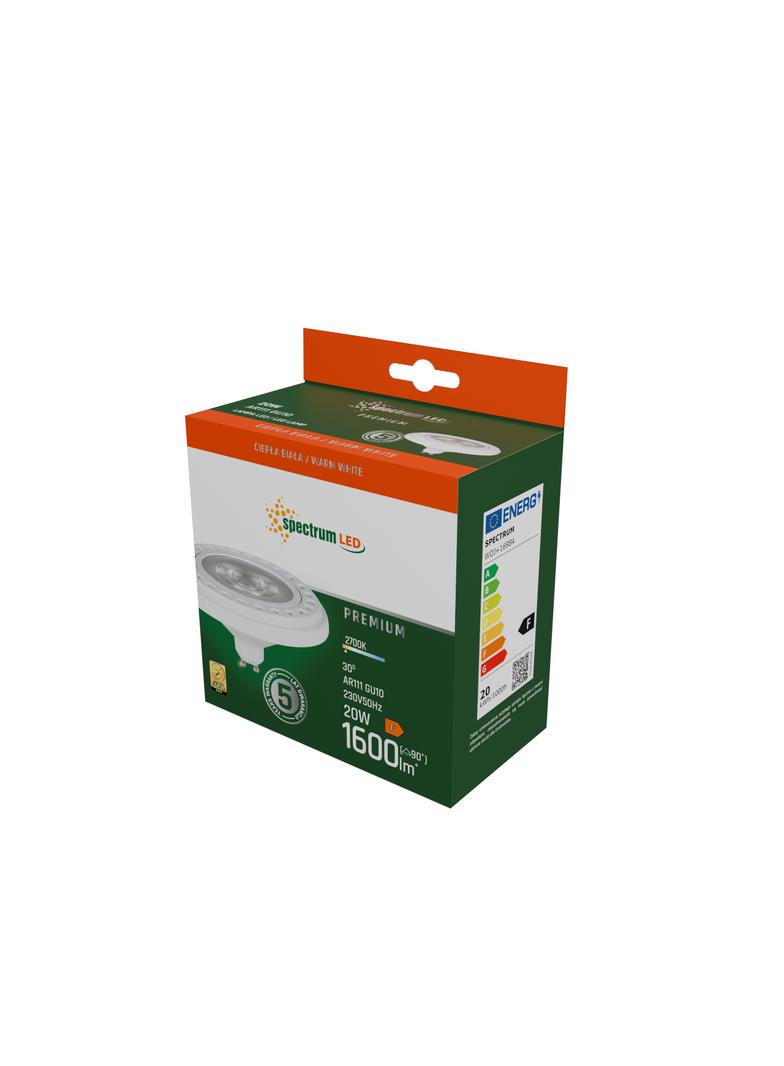 Żarówka LED AR111 GU10 230V 20W COB 30ST WW b. ciepła RA90 BIAŁY 5 lat gw. Spectrum LED