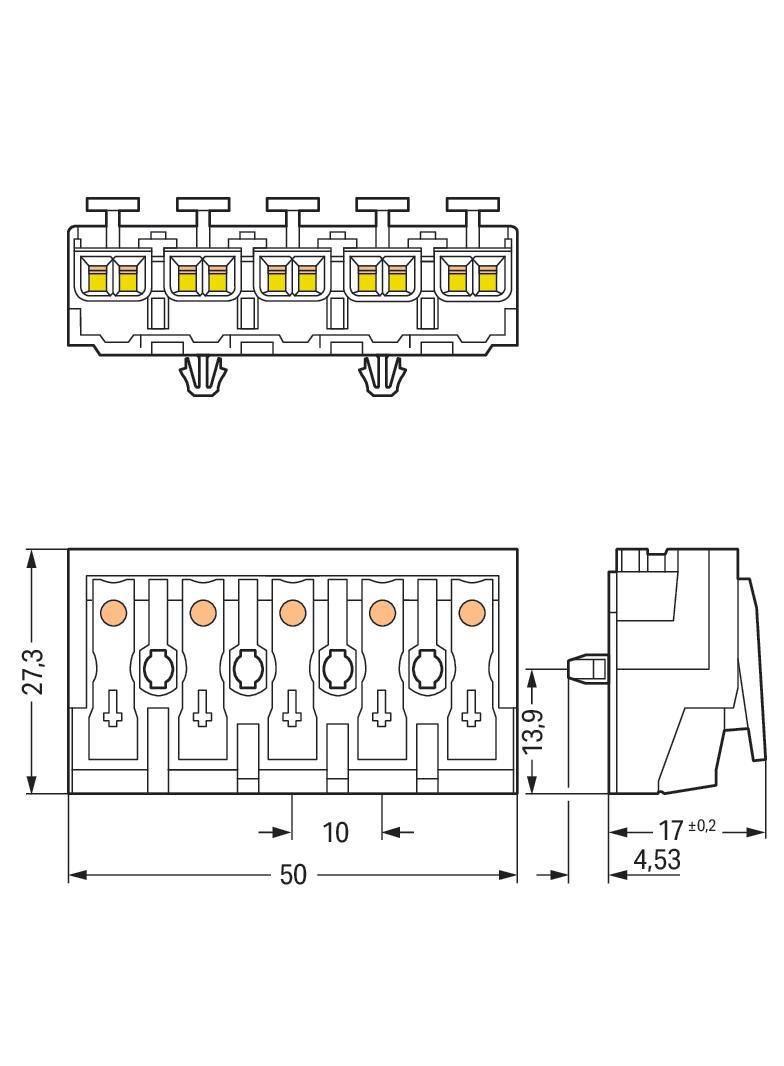 złączka zasilająca 5-biegunowa ze stopkami bez styku PE