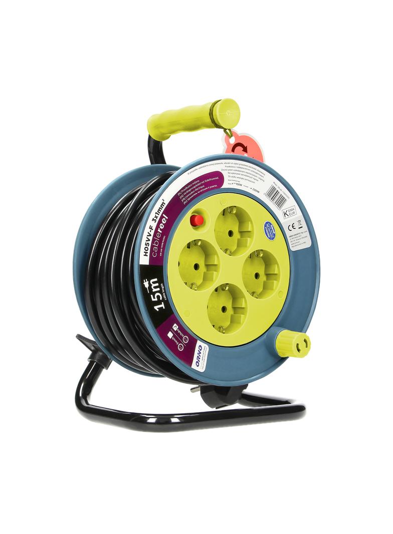 Przedłużacz bębnowy MINI 4 gniazda (Schuko) metalowy stojak polwinit H05VV-F 3x1mm2 długość 15m limo