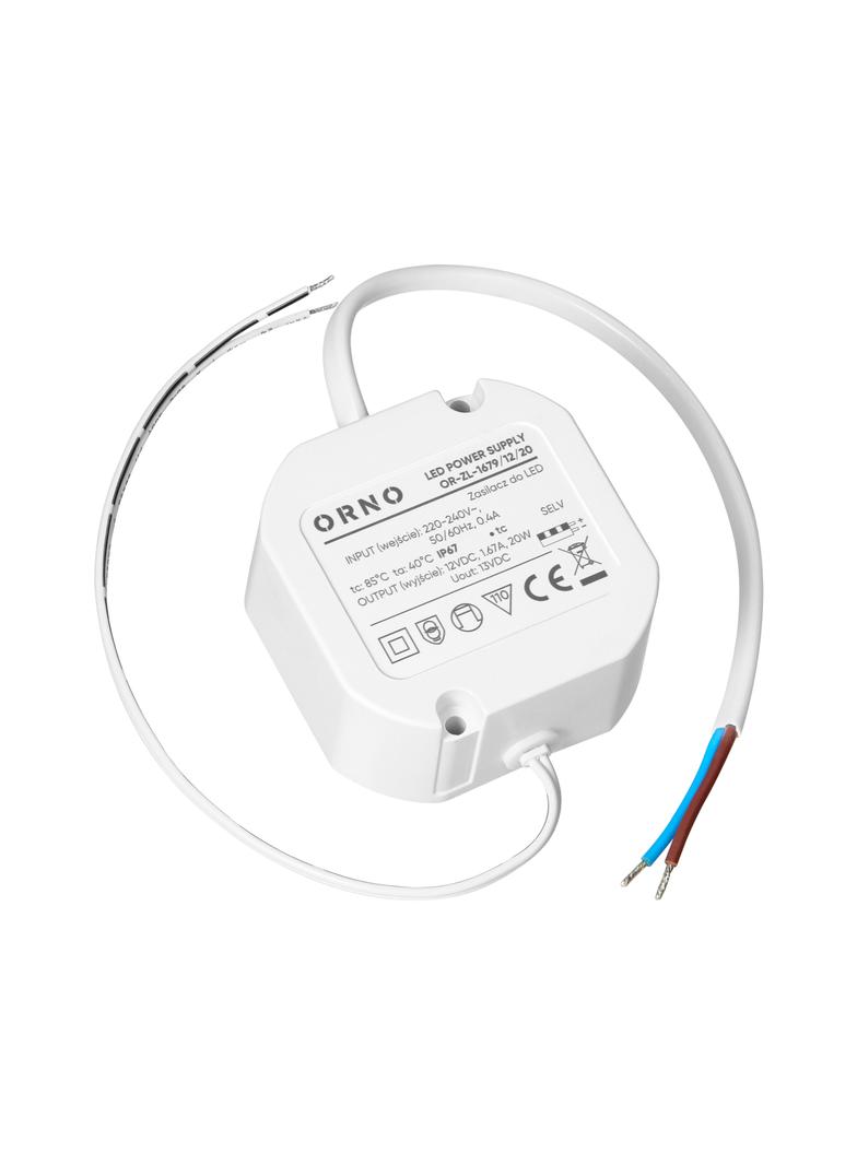 Zasilacz LED, dopuszkowy, 12V, 20W, IP67, plastikowa obudowa