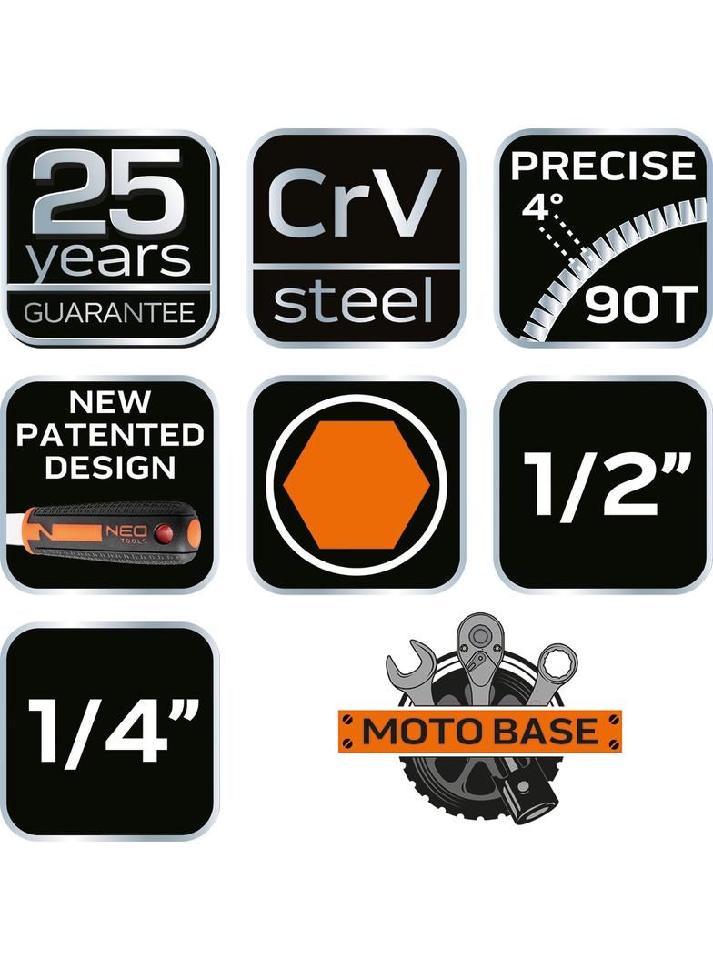 Klucze nasadowe 1/2", 1/4", zestaw 73 szt., CrV