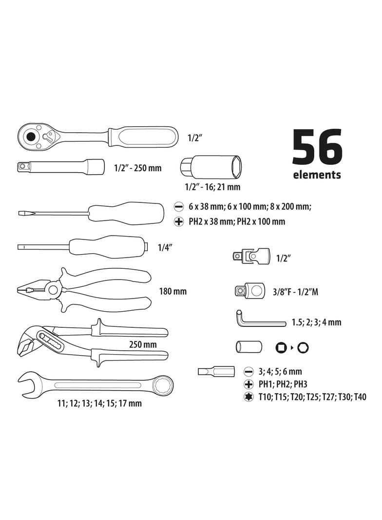 Zestaw narzędzi, 56 szt.