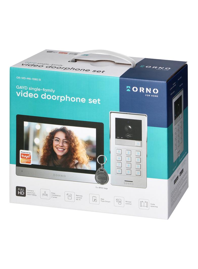 Wideodomofon jednorodzinny szyfrator Full HD Tuya brama furtka RFID WiFi OR-VID-MA-1080/B ORNO