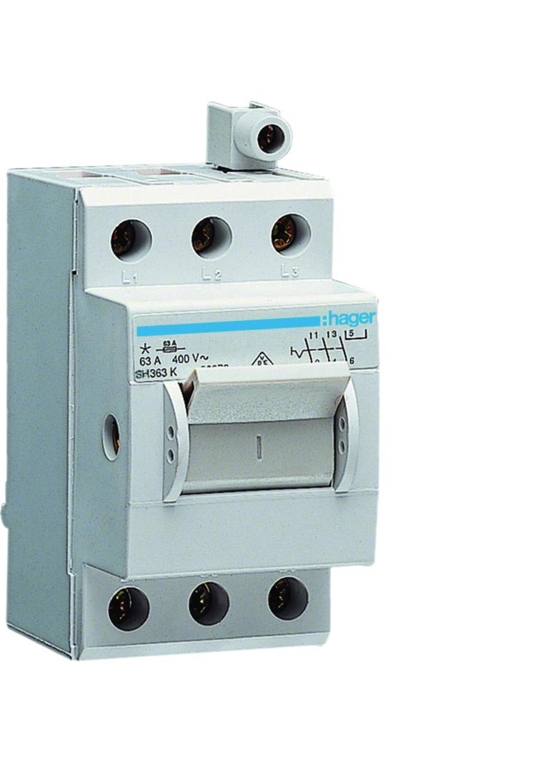 Modułowy rozłącznik izolacyjny w obudowie kompaktowej 3P 63A 400VAC zac.dod. SH363K HAGER