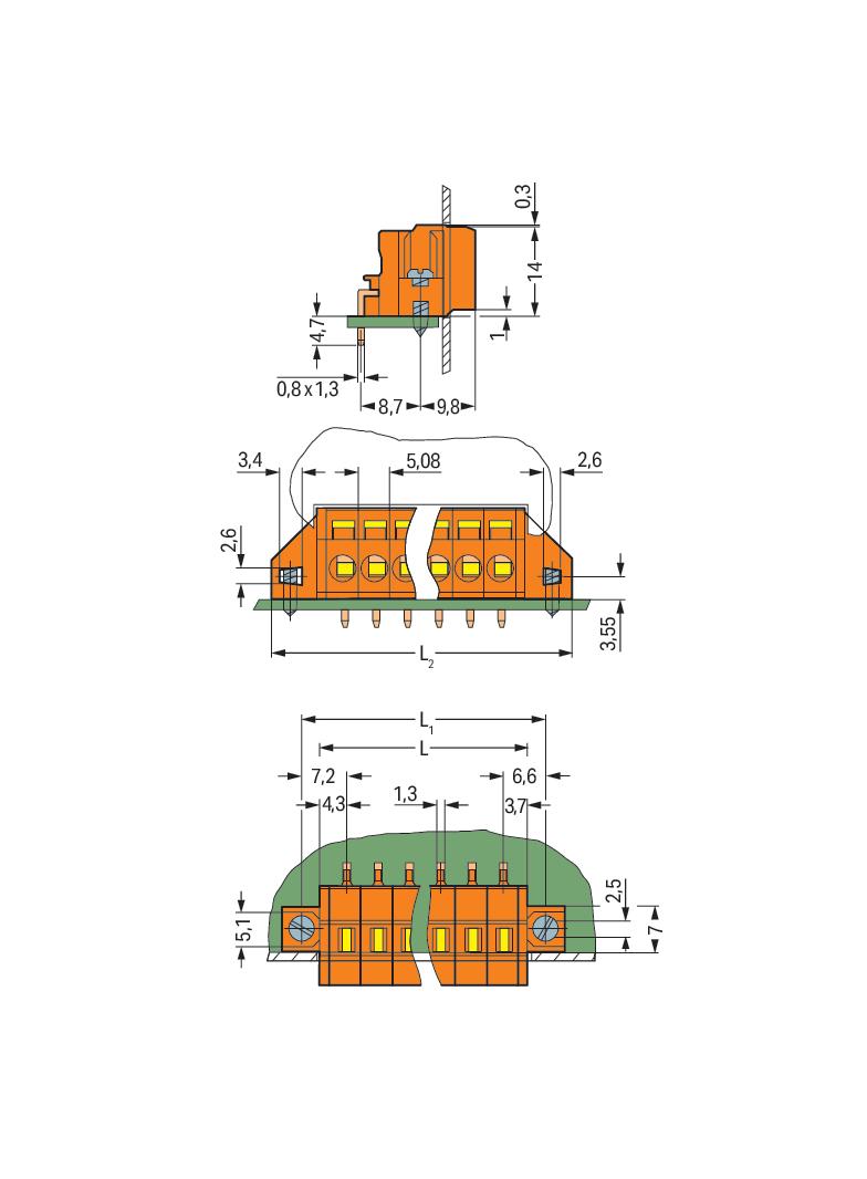 listwa zaciskowa przepustowa 2-bieg. pomarańczowa raster 5,08 mm