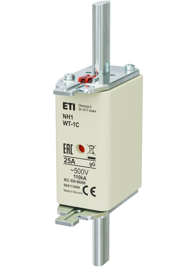 Wkładka topikowa NH zwłoczna KOMBI Pokrywy stalowe NH1 WT-1C gG 25A 500V G 004113404 ETI