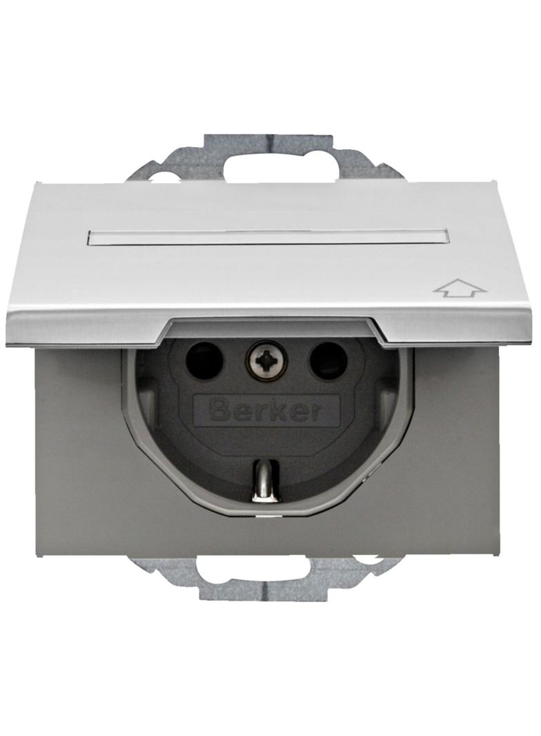 BERKER K.5 Gniazdo SCHUKO z pokrywą i polem opisowym aluminium 47487103 HAGER