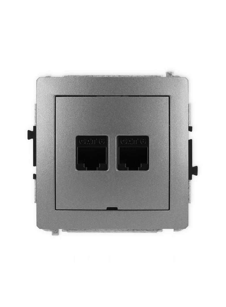 DECO Mechanizm gniazda komputerowego podwójnego 2xRJ45, kat. 6, 8-stykowy, bez pola opisowego grafit