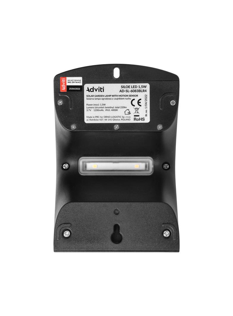 SILOE LED 1,5W, lampa solarna z czujnikiem ruchu 120st, 190lm, IP65, 4000K, 1200mAh, podwójne źródło AD-SL-6083BLR4 ORNO