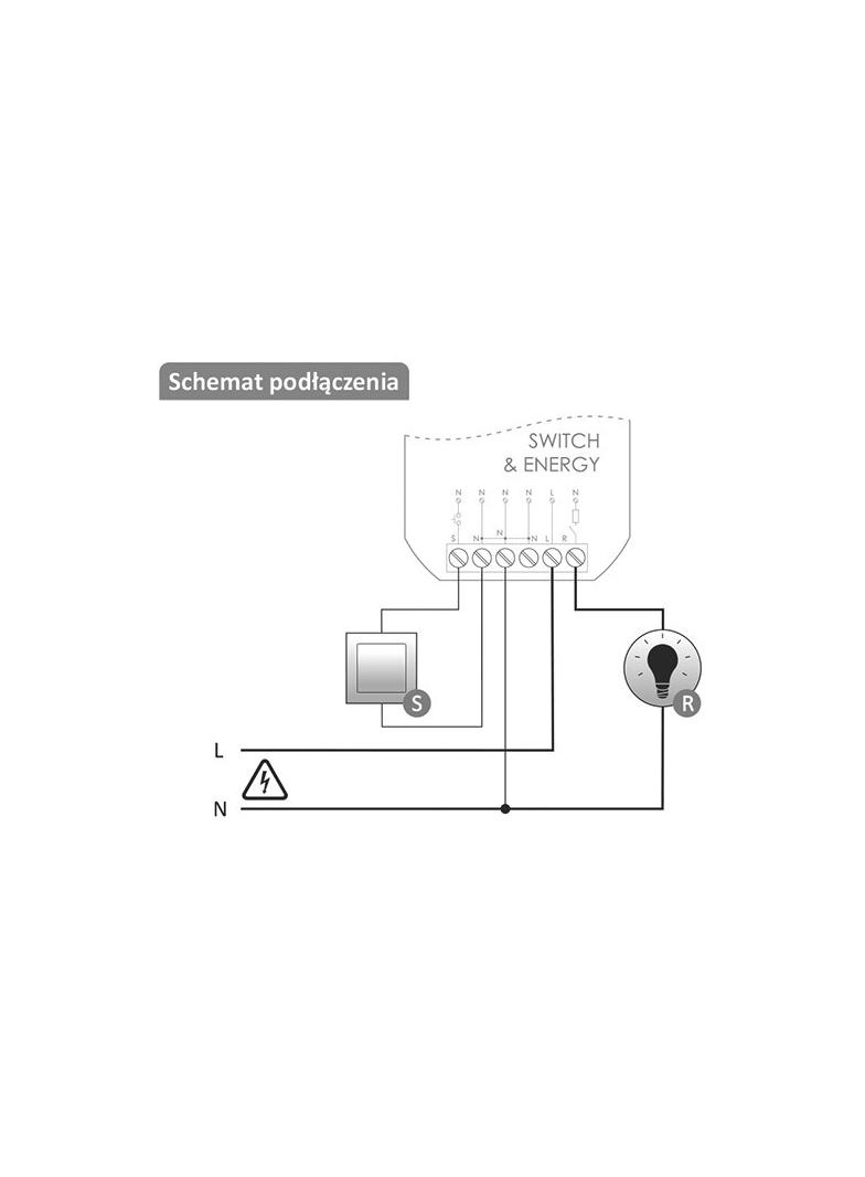 SWITCH & ENERGY Pojedynczy przekaźnik Wi-Fi 230V z funkcją monitorowania parametrów sieci.