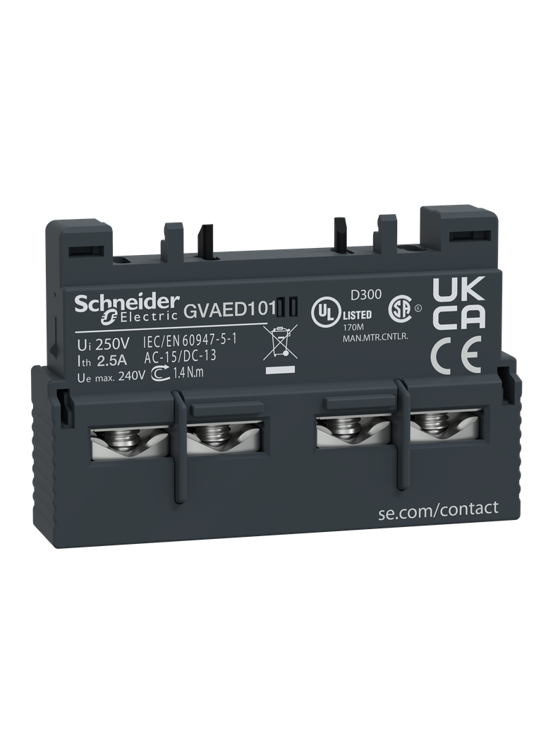 Blok styków bezzwłocznych, TeSys Deca, 1NO(fault)+1NO, montaż przedni, GV2/GV3P/GV3L