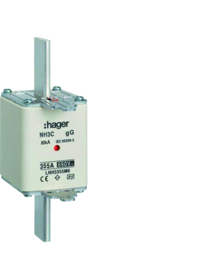 Wkładka bezp. nożowa NH3 wsk.podw. uchwyt nieiz. gG 335A 690VAC LNH3355M6 HAGER