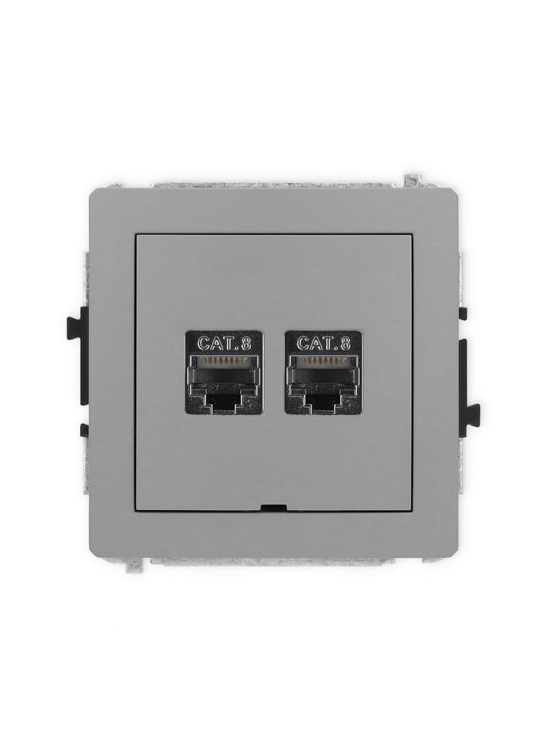 DECO Mechanizm gniazda komputerowego podwójnego 2xRJ45, kat. 8, ekranowany, 8-stykowy, bez pola opis