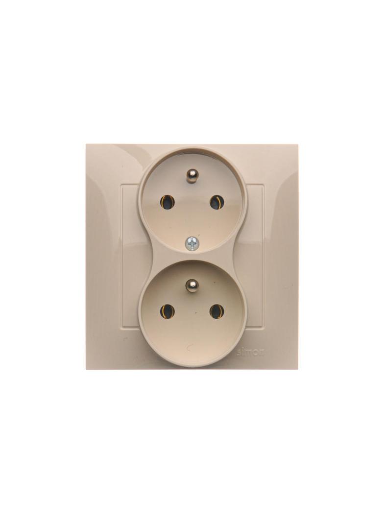 Simon 54 Gniazdo z/u podwójne z funkcją niezm. faz16A z. śrub. monoblok kremowy