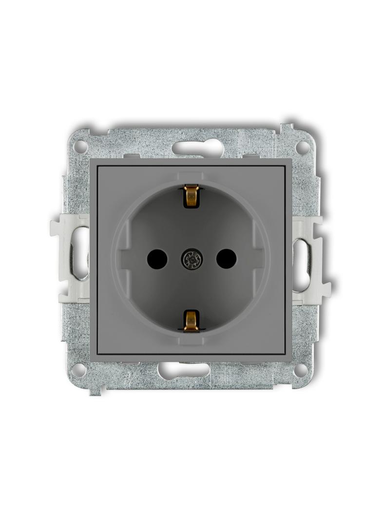 ICON Mechanizm gniazda pojedynczego z uziemieniem SCHUKO 2P+Z (przesłony torów prądowych) szary mat