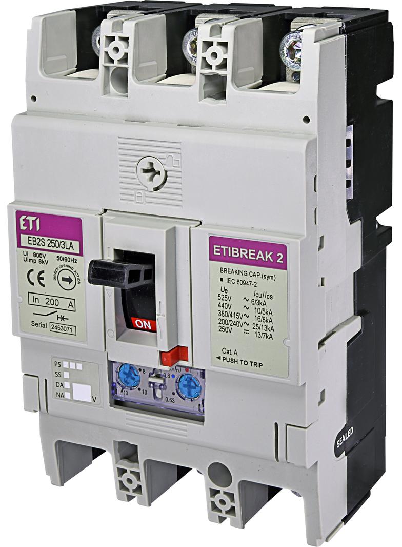 Wyłącznik mocy 3P 16kA wyzw. TM (regul.termiczna i magnetyczna) EB2S 250/3LA 200A 3P 004671887 ETI