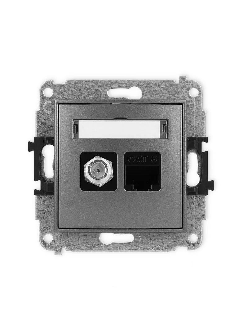 MINI Mechanizm gniazda antenowego poj. typu F (SAT) + gniazda komp. poj. 1xRJ45, kat. 6, 8-stykowy g