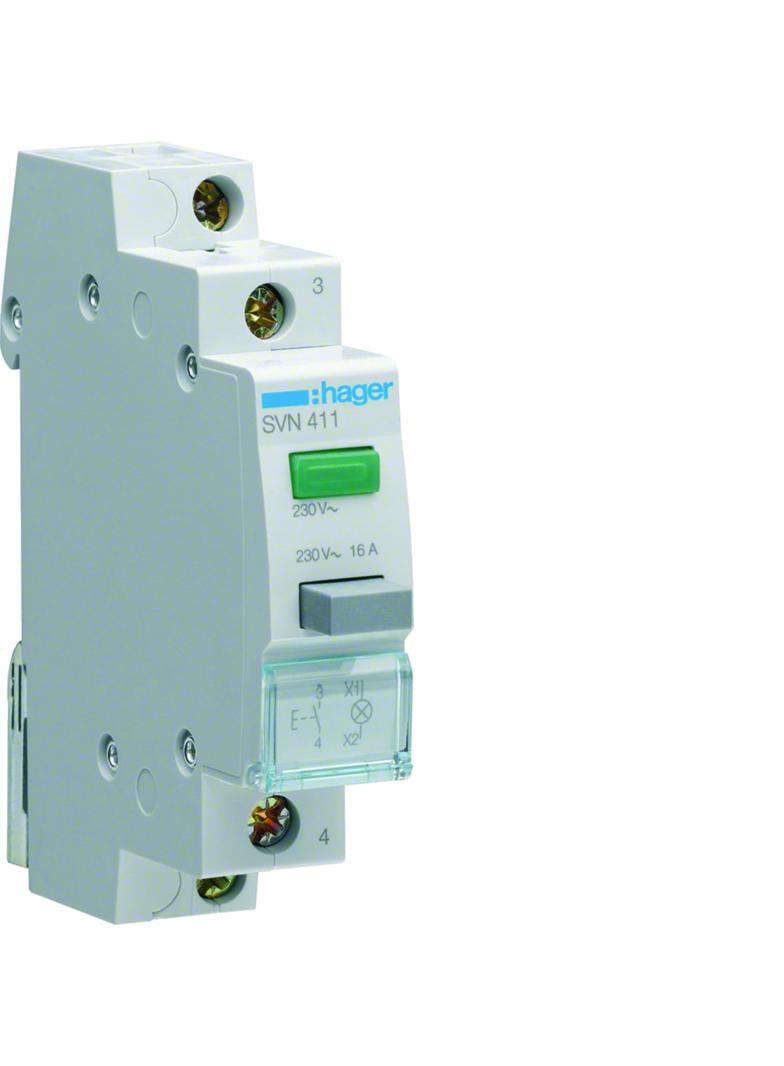 Przycisk sterowniczy 1NO LED zielona Ith=16A 230VAC SVN411 HAGER