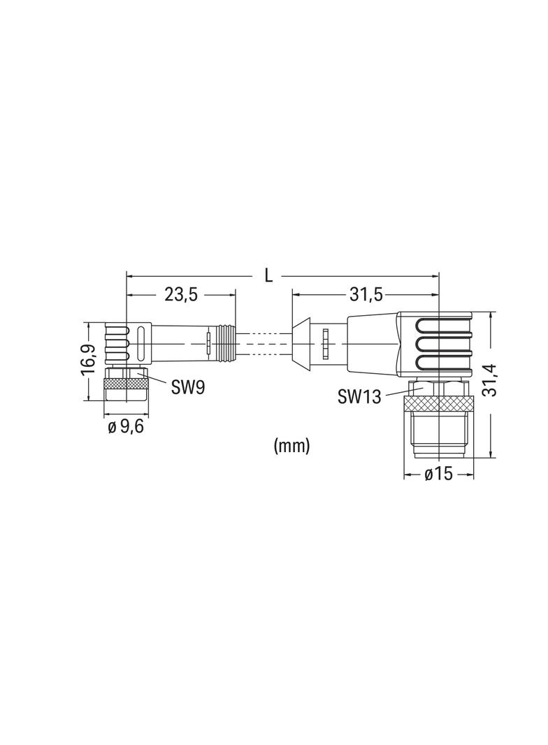 przewód do czujników/el.wykonawczych gniazdo kątoweM8/wtyczka prostaM12 1