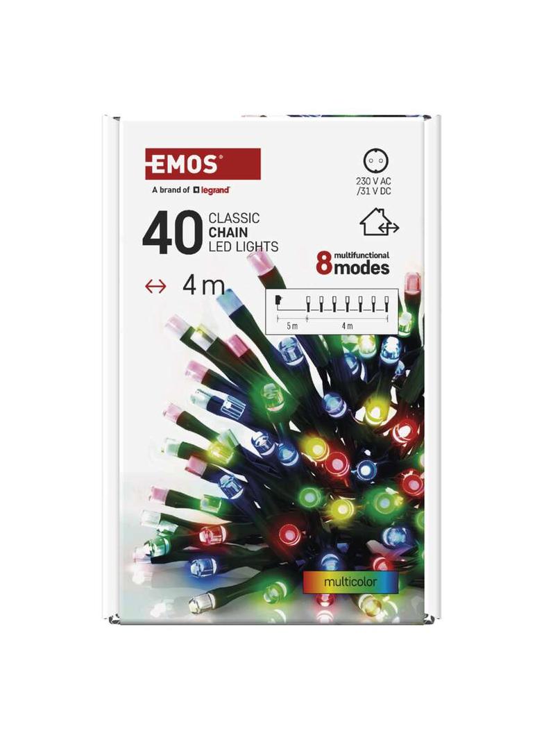 Lampki choinkowe Classic 40 LED 4m multikolor zielony przewód IP44 8 programów timer D4AM21 EMOS