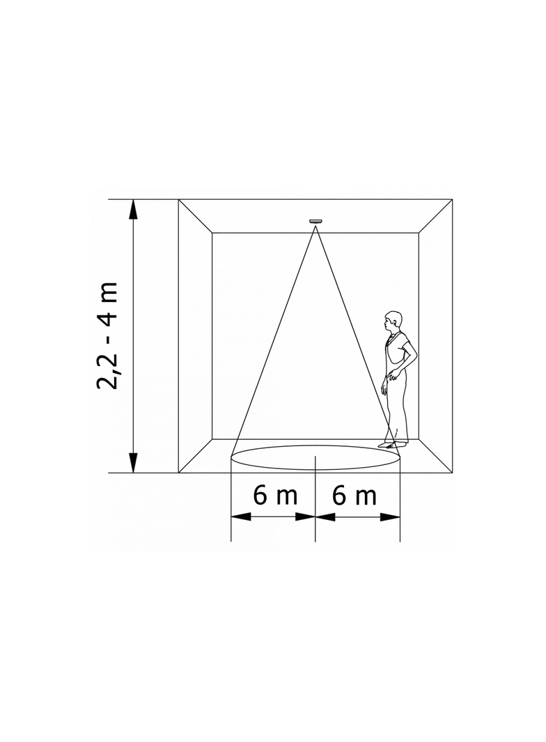CZUJNIK RUCHU CR-3 MINI, MAX 2000W, AC220-240V, 50/60HZ, KĄT DZIAŁANIA 360*, ZASIĘG 6M ± 2,2- 4M, IP