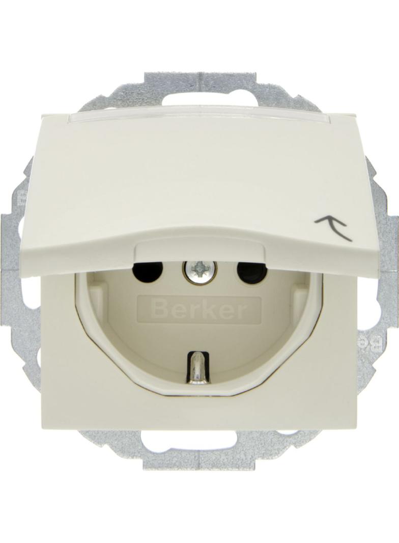 BERKER B.Kwadrat Gniazdo SCHUKO z pokrywą i polem opisowym z przysłonami kremowy połysk 47468982 HAG
