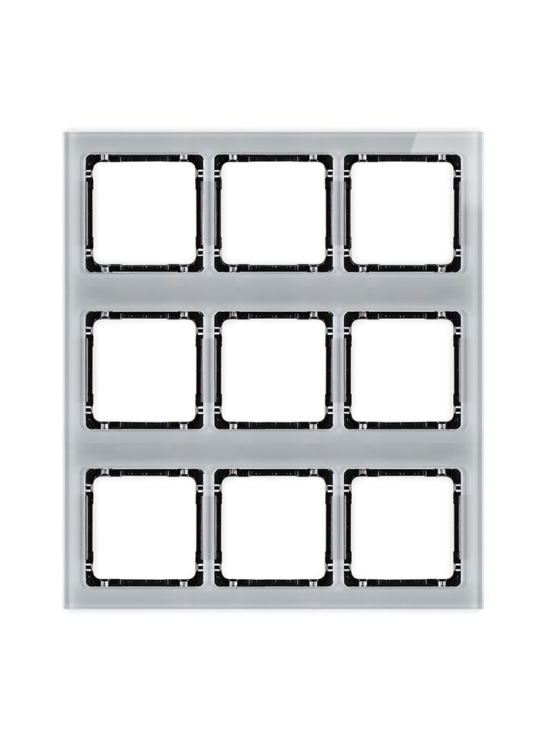 DECO Ramka modułowa 9 krotna (3 poziom, 3 pion) - efekt szkła (ramka szara; spód czarny)