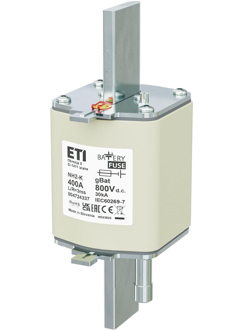 Wkładka topikowa NH do ochrony akumulatorów, magazynów energii DC z wybijakiem NH2/K gBat 400A 800V DC 004724337 ETI