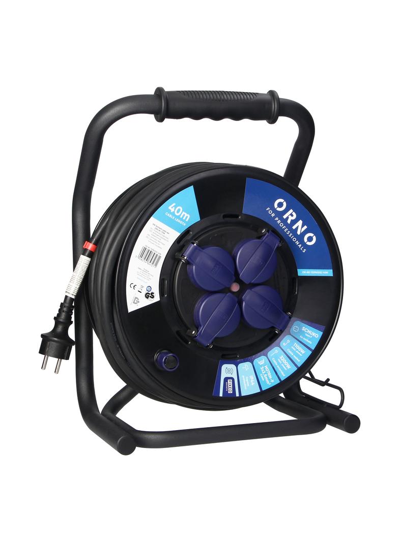 Przedłużacz bębnowy profesjonalny IP44, 4 gniazda 2P+Z (Schuko), kabel gumowy olejoodporny, H07RN-F