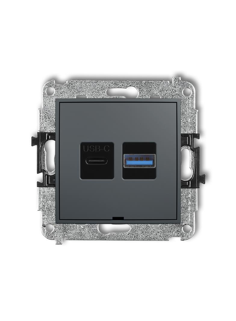 ICON Mechanizm ładowarki USB podwójnej USB C + USB A, 20W max., bez pola opisowego grafitowy mat