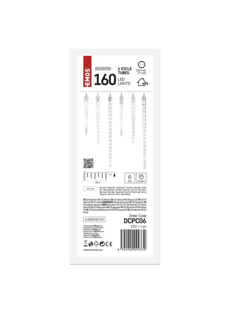 Lampki świąteczne 160 LED 6x sopel 25 do 40 cm 3,6 m zimna biel IP44 DCPC06 EMOS