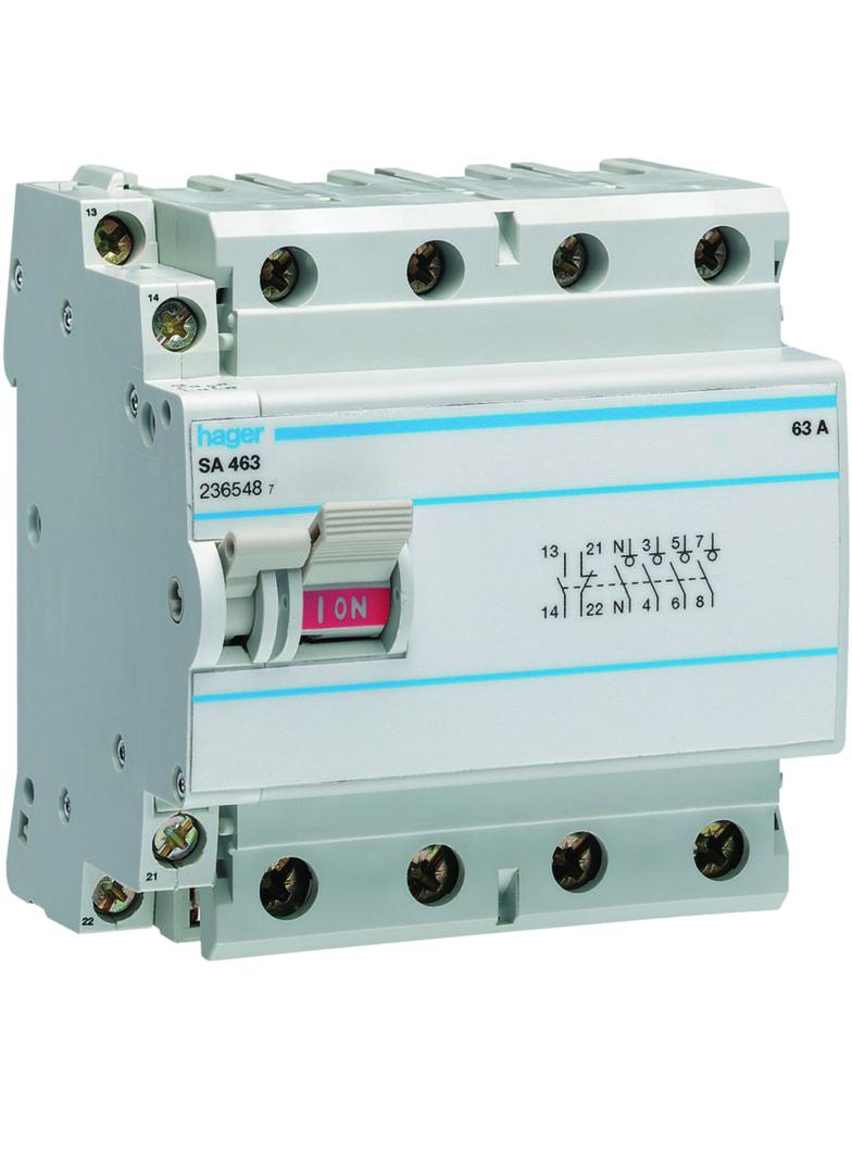 Modułowy rozłącznik izolacyjny z możliwością wyzwalania 4P 63A 400VAC wyposażony w styk pomocniczy S