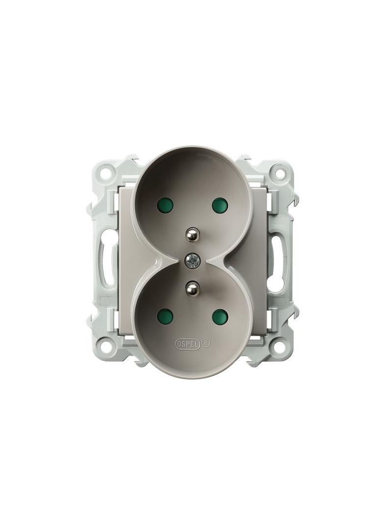 SZAFIR Gniazdo podwójne z uziemieniem z przesłonami torów prądowych, moduł bez ramki - kolor kaszmir