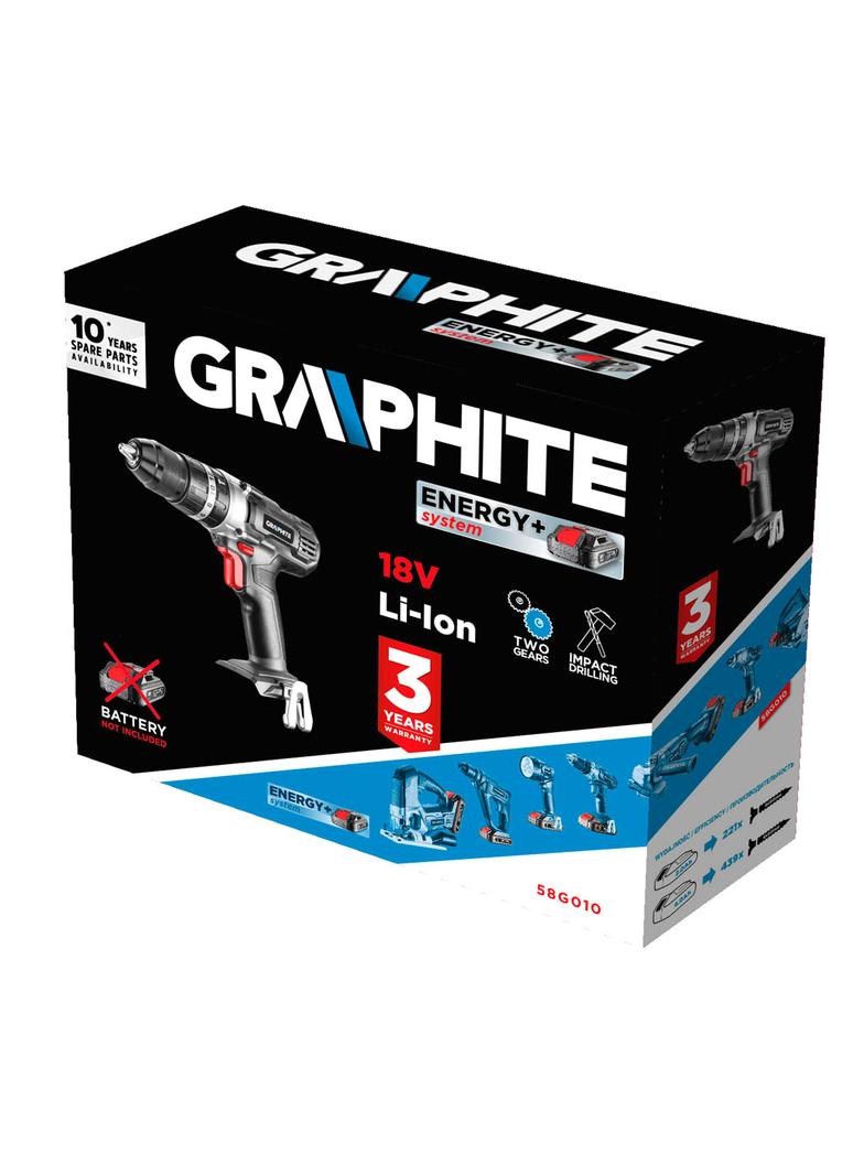 WIERTARKO-WKRĘTARKA AKUMULATOROWA Z UDAREM ENERGY+ 18V, LI-ION, UCHWYT 13 MM, BEZ AKUMULATORA