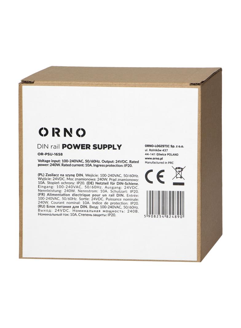 Zasilacz przemysłowy na szynę DIN 24VDC 10A 240W obudowa metalowa OR-PSU-1658 ORNO