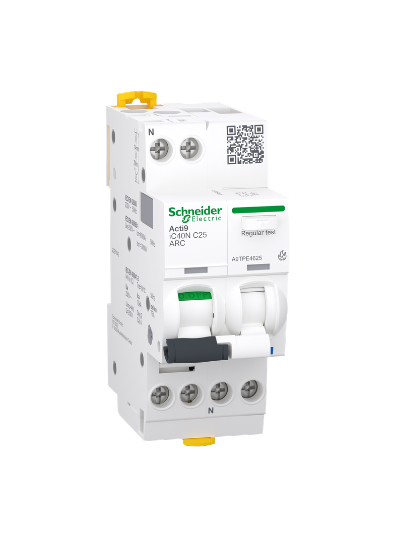 Detektor iskrzenia Acti9 iC40N-ARC-C25-1N, 1N-biegunowy, charakterystyka C, 25 A z wyłącznikiem nadp
