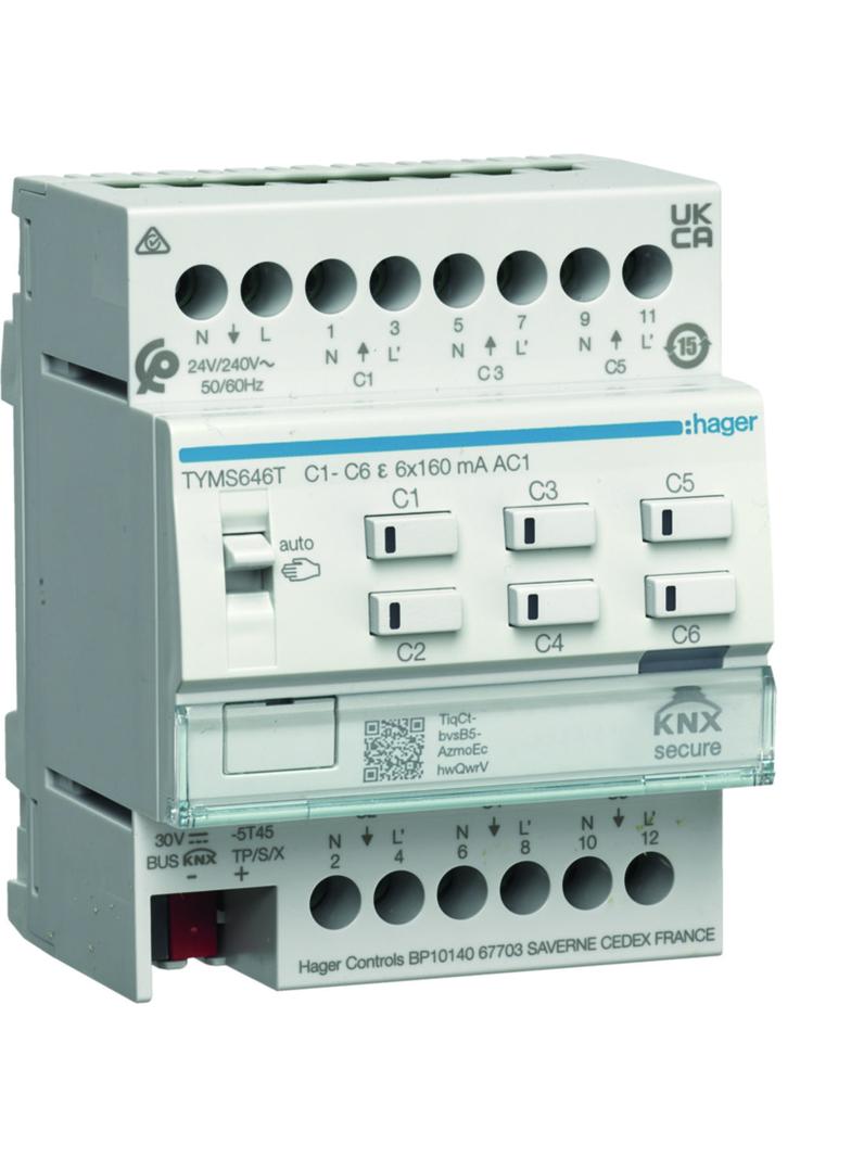 KNX e/s Elektroniczny sterownik grzewczy 6-kanałowy, 24/230 V AC KNX secure TYMS646T HAGER